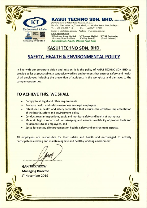 Safety, Health and Environmental Policy